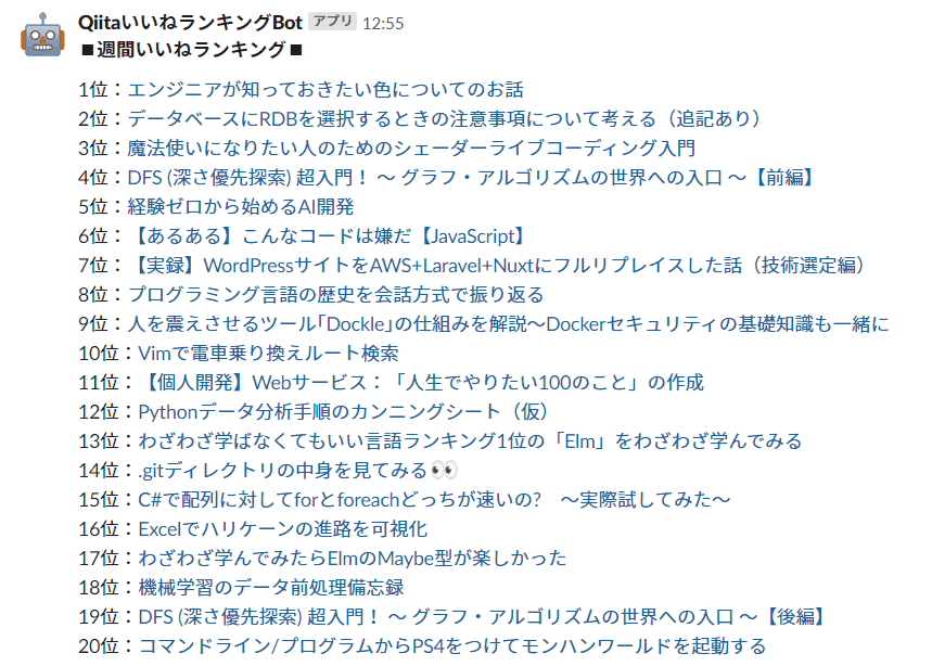 Slackにランキング投稿結果